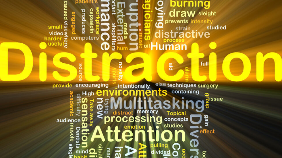 Background concept wordcloud illustration of distraction glowing